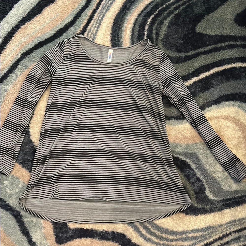 LuLaRoe Black and Gray Striped Long Sleeve Tee